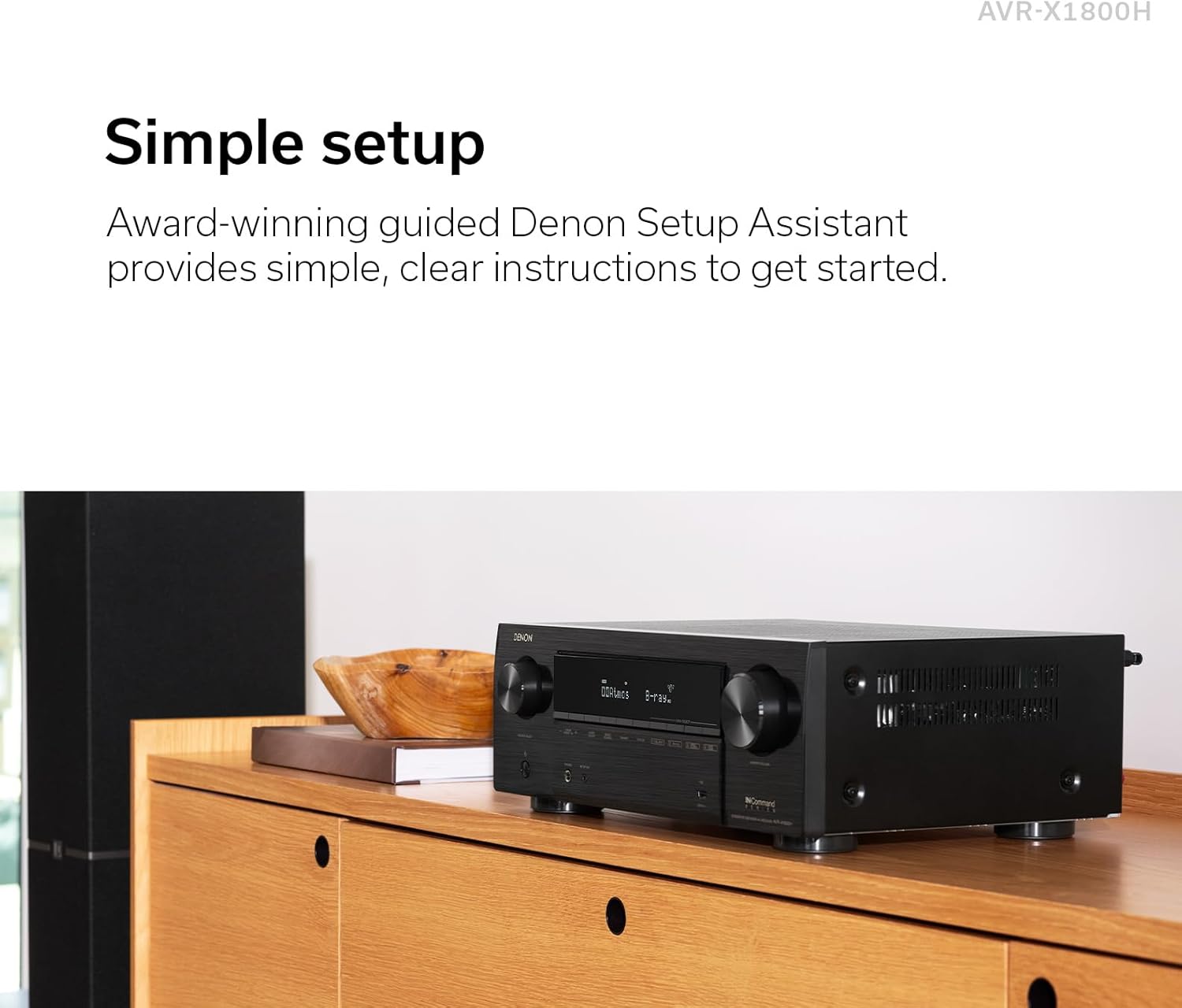 Denon AVR-X1800H 7.2 Channel AV Receiver - 80W/Channel, Wireless Streaming via Built-in HEOS, WiFi, & Bluetooth, Supports Dolby Vision, HDR10+, Dynamic HDR, and Home Automation Systems
