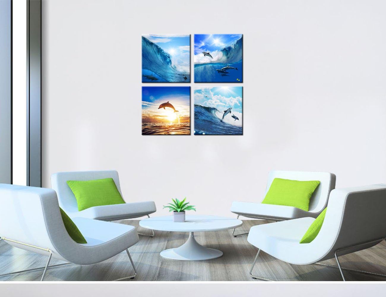 HOMEOART Dolphin Wall Art Blue Ocean Jumping Dolphins Animal Bathroom Decor Painting Picture Prints on Canvas Framed Home Wall Decoration12x12x4 Pictures