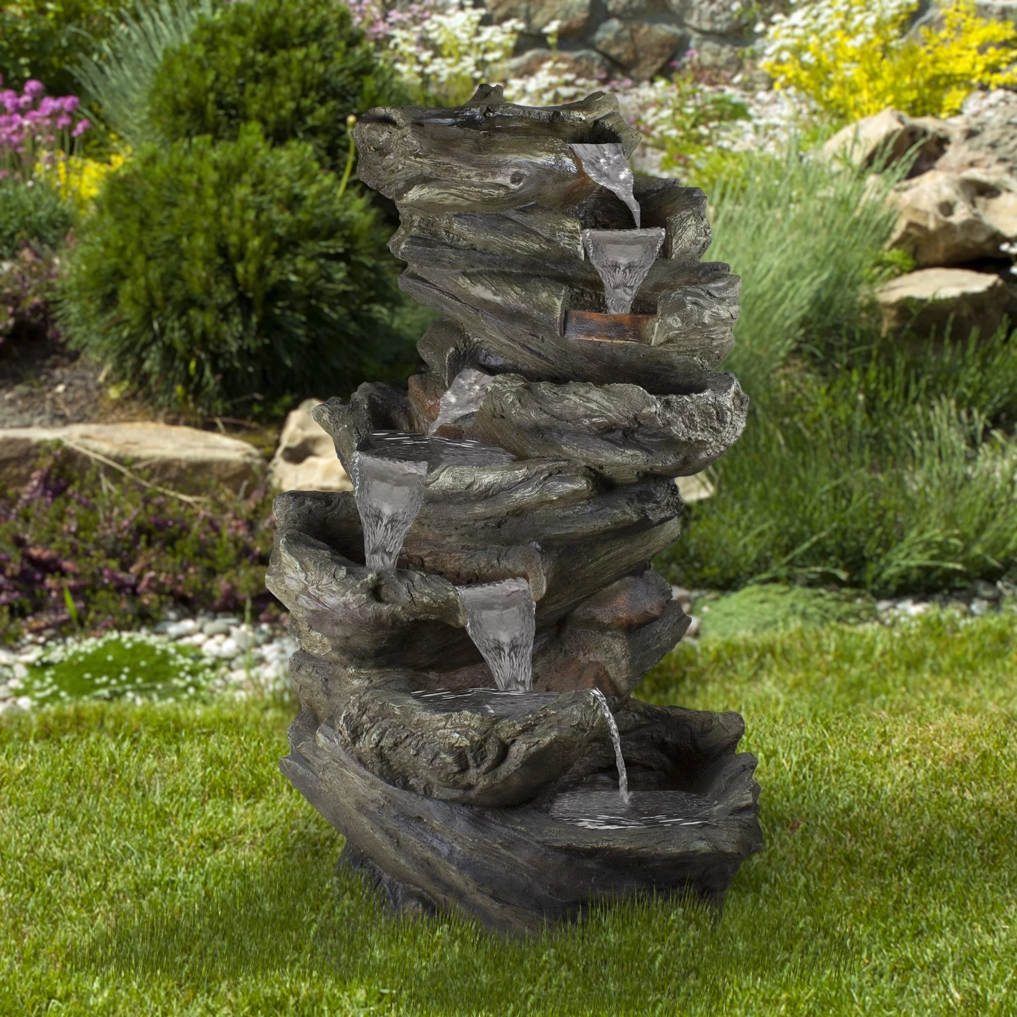 Northlight 42" Gray Lighted Rock Outdoor Garden Water Fountain