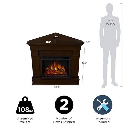 Real Flame Chateau 41" Corner Electric Fireplace with Mantel for Living Room or Bedroom, Replaceable Fireplace Insert Heater, Realistic Log and Flame Effect, Remote Control, Timer, White