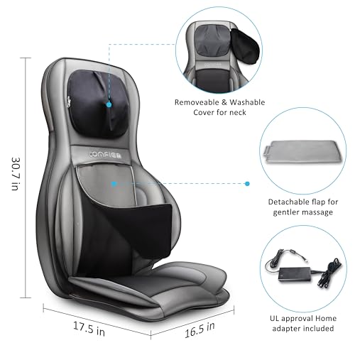 COMFIER Shiatsu Neck Back Massager with Heat, 2D ro 3D Kneading Massage Chair Pad, Adjustable Neck Massage,Seat Massager for Full Body Relaxation, Christmas Gifts for Dad Mom Women Men,Dark Gray