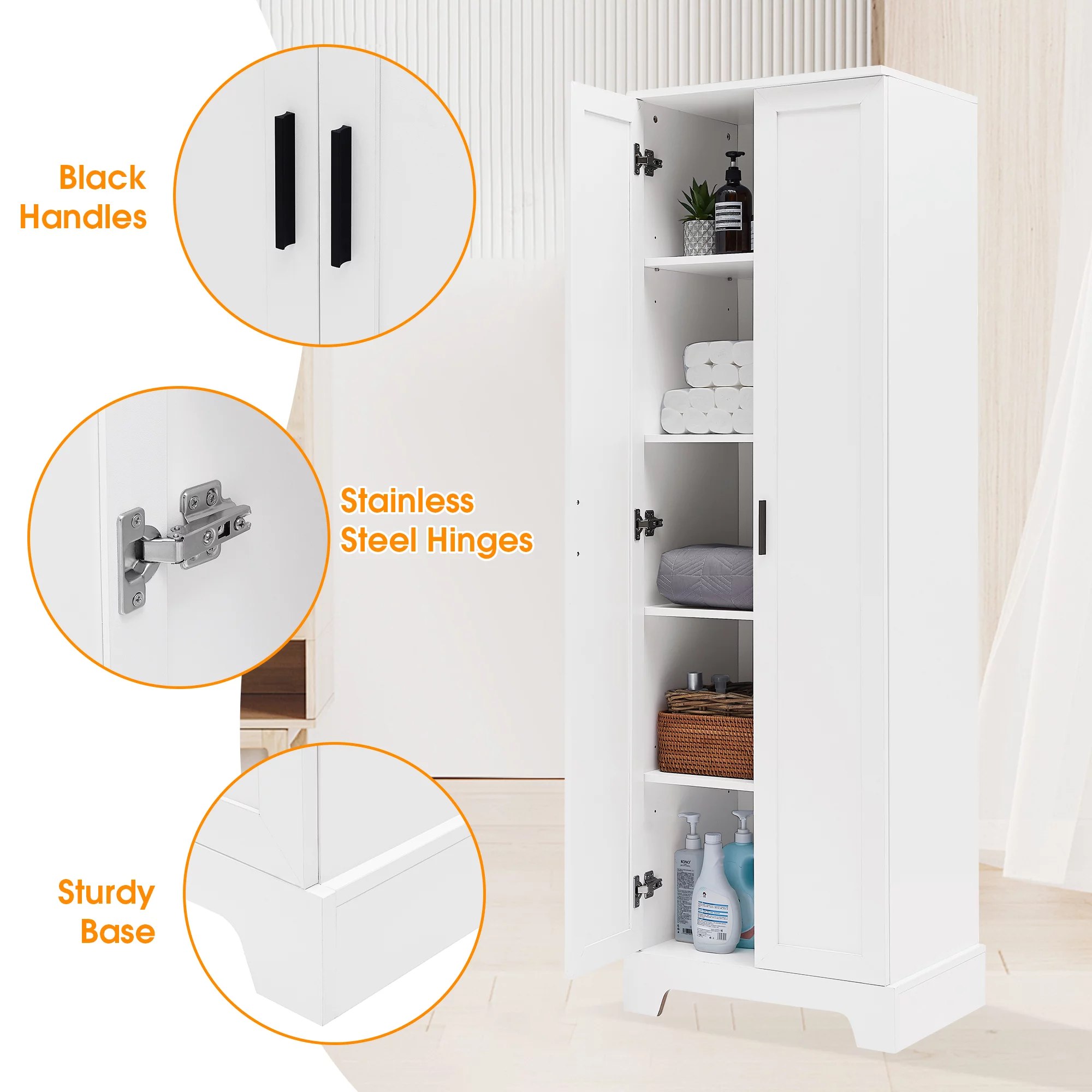 Bellemave Wooden Storage Cabinet with Adjustable Shelves Freestanding Tall Storage Cabinet for Bathroom, Kitchen, Living Room Water Proof Floor Cabinet for Home Office, White
