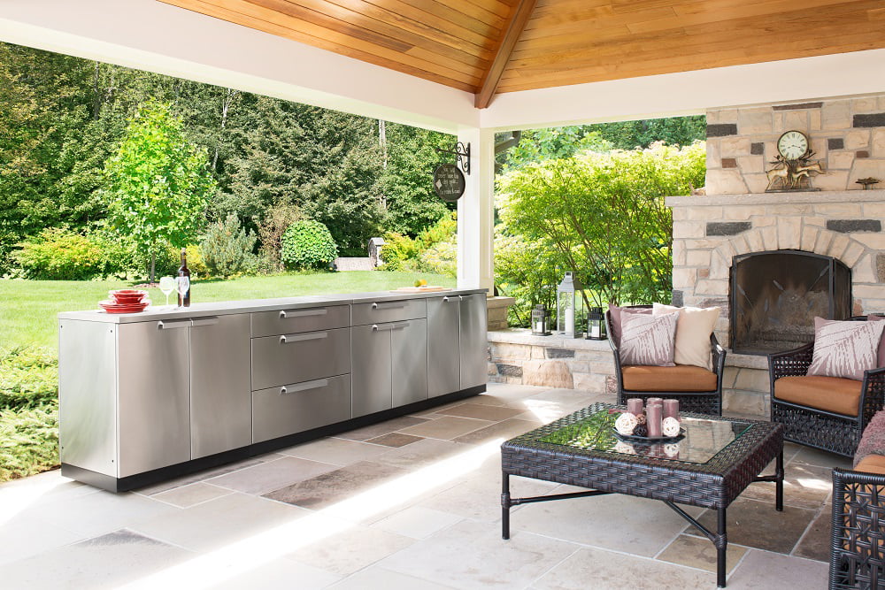 Outdoor Kitchen 3 Piece Cabinet Set in Stainless Steel with Countertops