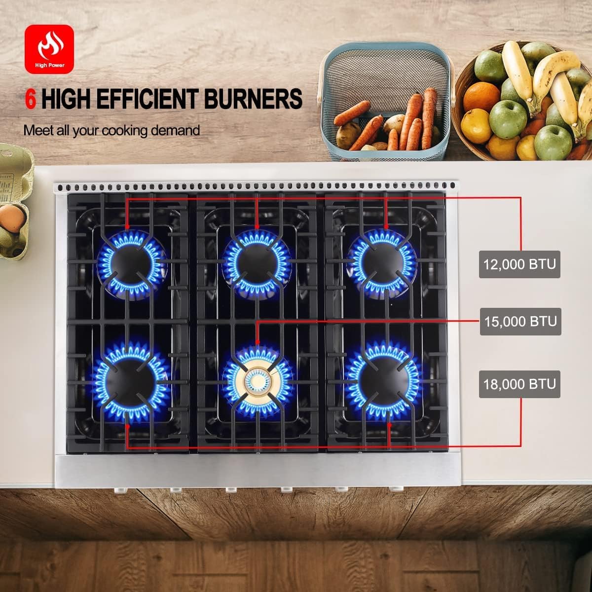 GASLAND Chef ES609MS 24" Built-in Electric Wall Oven + 36'' Professional Slide-in Natural Gas Rangetop Pro RT3606