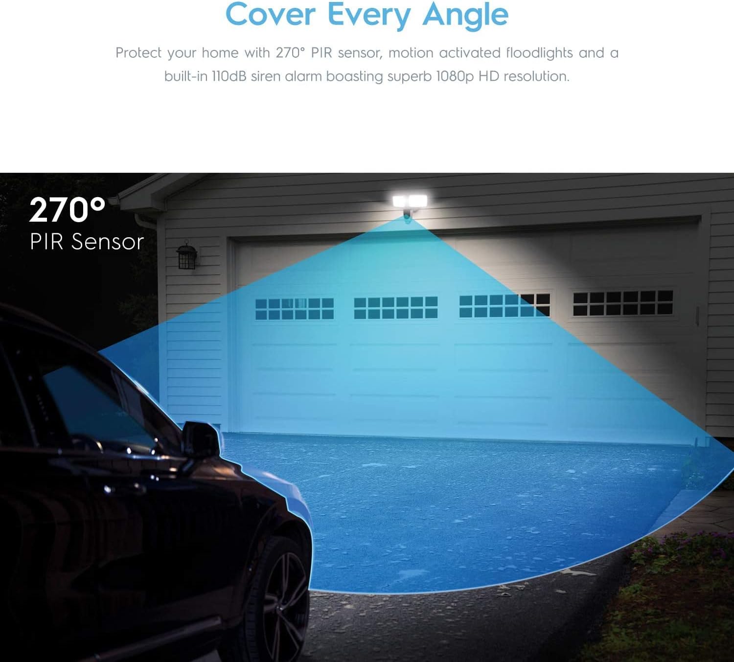 Amcrest Floodlight Camera, Smart Home 1080P Security Outdoor Camera Wireless WiFi with Flood Light, Built-in Siren Alarm, 114�� View, IP65 Waterproof, MicroSD & Cloud Storage, ASH26-W