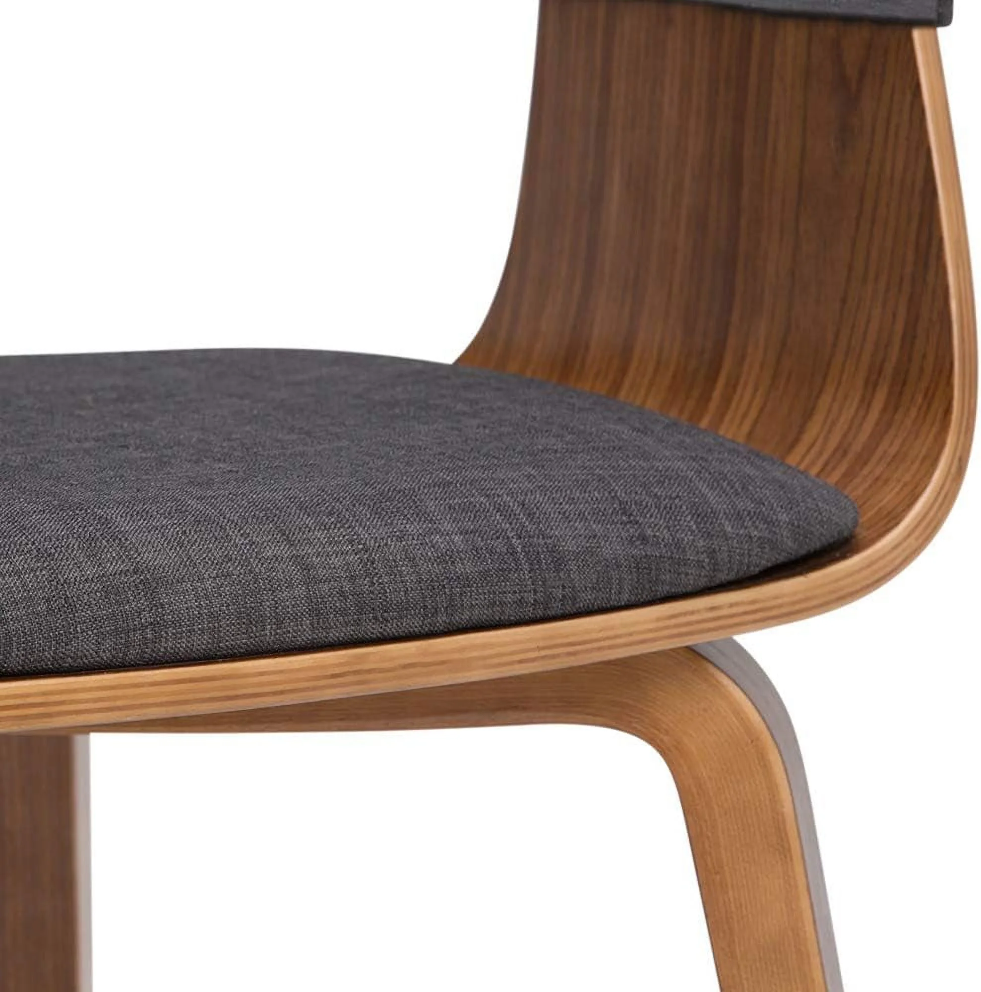 Lowell 17 Inch Century Modern Bentwood Dining Chair In Charcoal Grey Linen Look Fabric, For The Dining Room