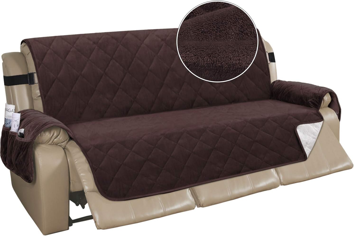 Recliner Sofa Cover Velvet Recliner Sofa Slipcover Couch Covers for 2 Cushion Couch Quilted Recliner Cover Slip Resistant Sofa Furniture Cover with Straps Seat Width Up to 54"(Medium, Peacock Blue)