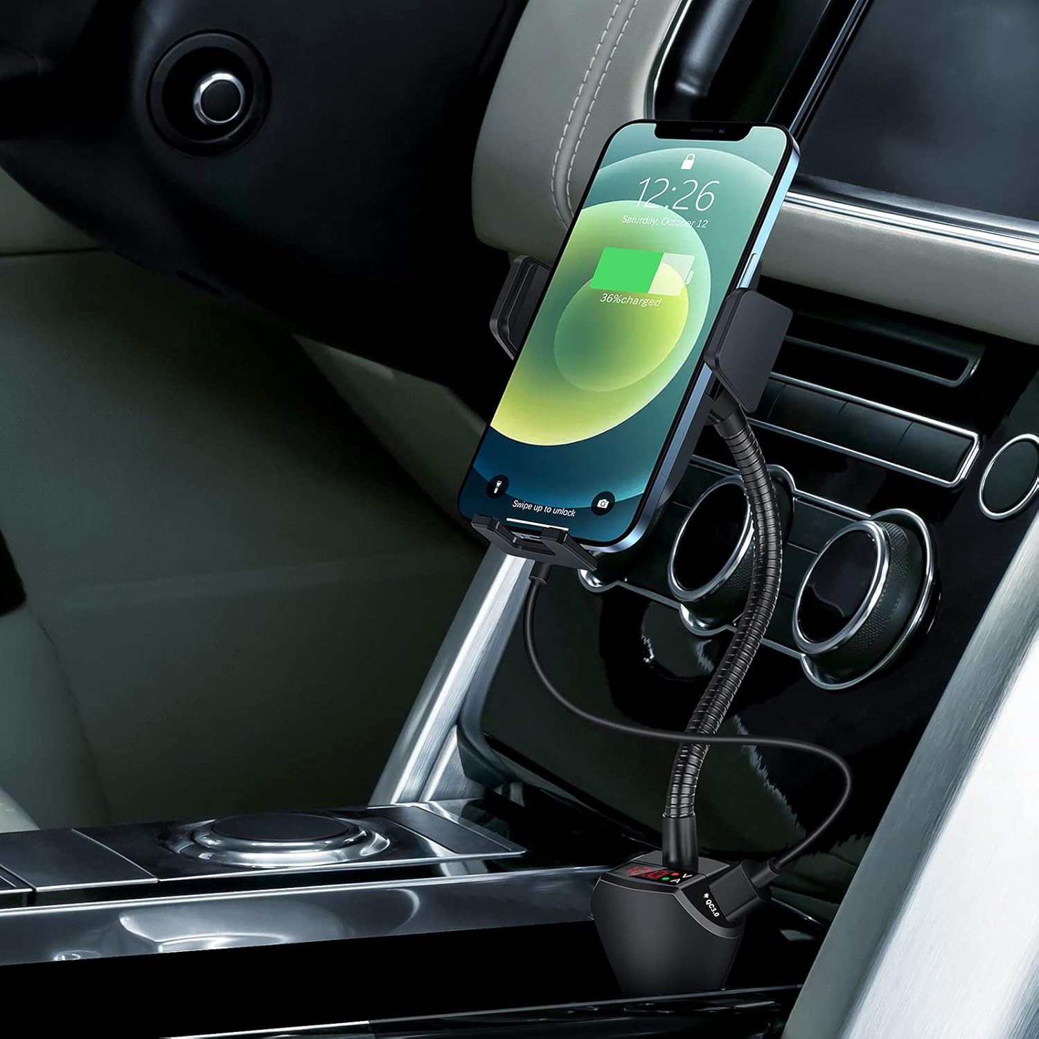 Car Cigarette Lighter Wireless Charger- Phone Holder Mount,Automatic Infrared Smart Sensing 15W Qi Fast Wireless Charging Cradle for Cell Phone,Dual USB, Double QC3.0 Output Pack of 2