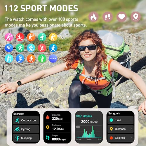 Smart Watch(Answer/Make Call), 1.96 HD Smartwatch for Men Women, 2025 New Fitness Watch with 112+ Sport Modes, Heart Rate, Sleep Monitor, Pedometer, IP68 Waterproof Activity Tracker for Android iOS