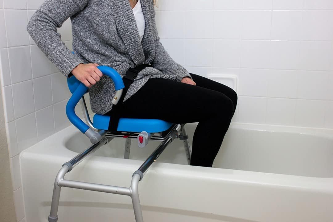Platinum Health Carousel Sliding Shower Chair Transfer Bench with Swivel Seat, PowerSlide Capability, Push Button Electric Travel, Premium Padded Bath Bench, for Handicap & Seniors, Blue