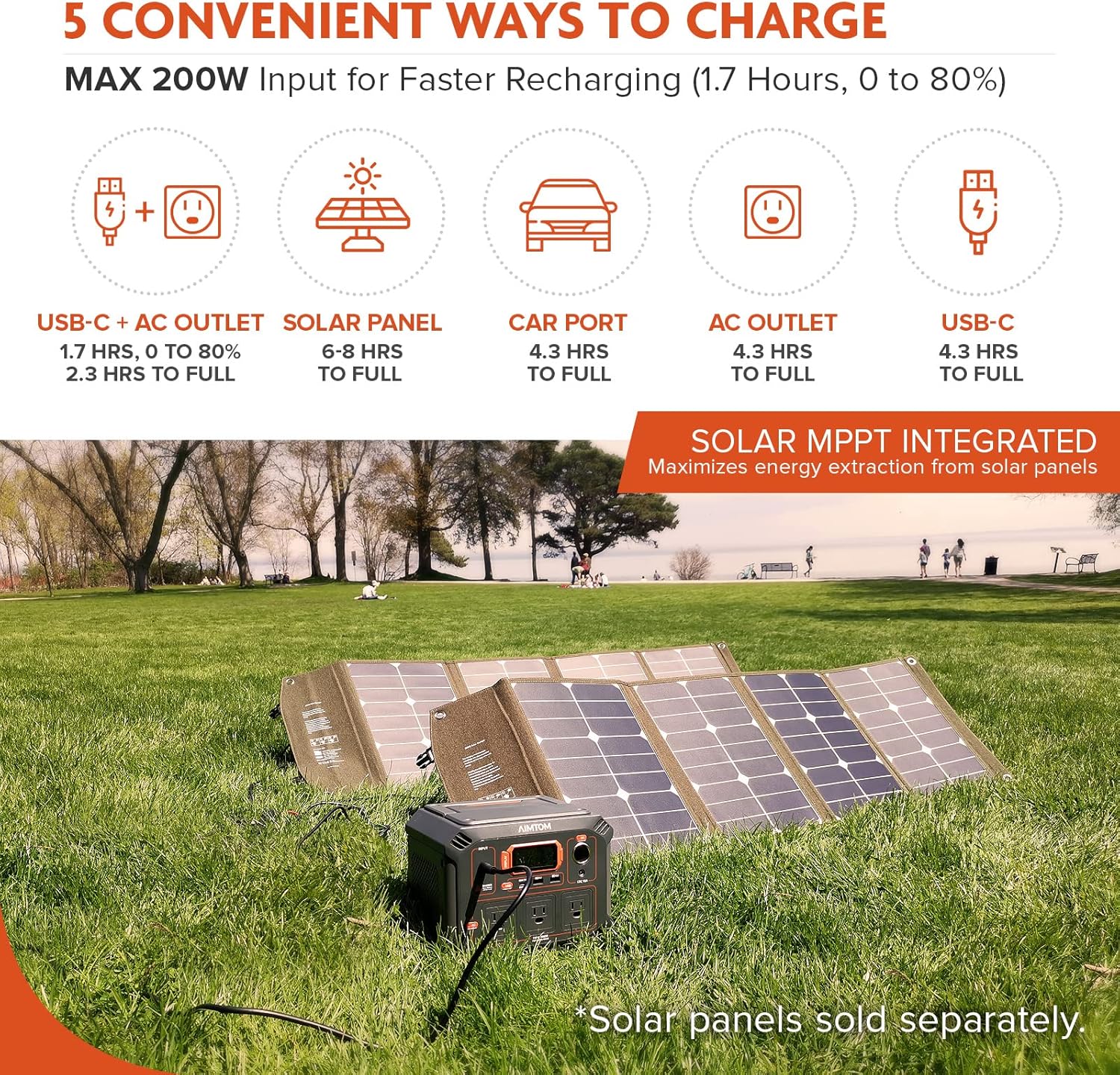 AIMTOM Portable Power Station Rebel 440, 3X 440W AC, 100W USB-C PD, 12V Regulated DC, 2X USB, 403Wh Lithium Battery Solar Generator (Solar Panel Optional) for Camping Outdoor Road Trip Home Emergency
