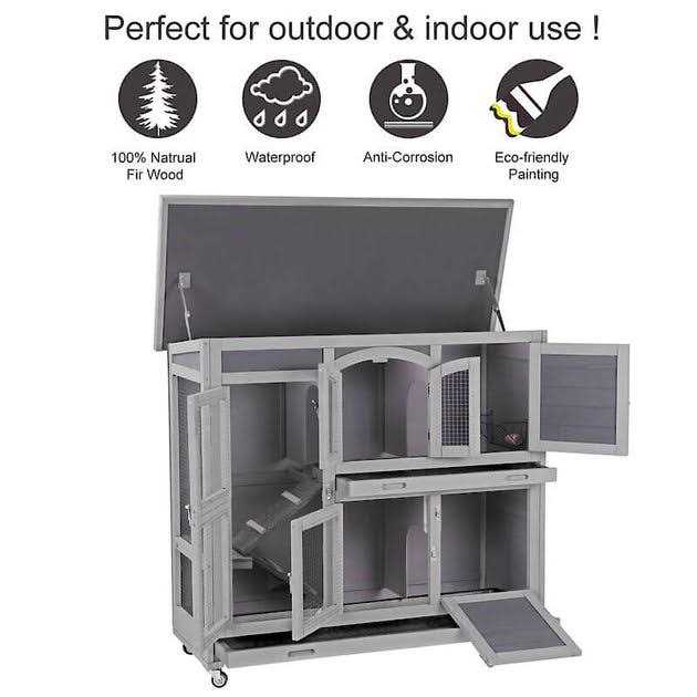 Aivituvin 2 Story Rabbit Hutch on Wheels AIR06-C - Pet Supplies online store