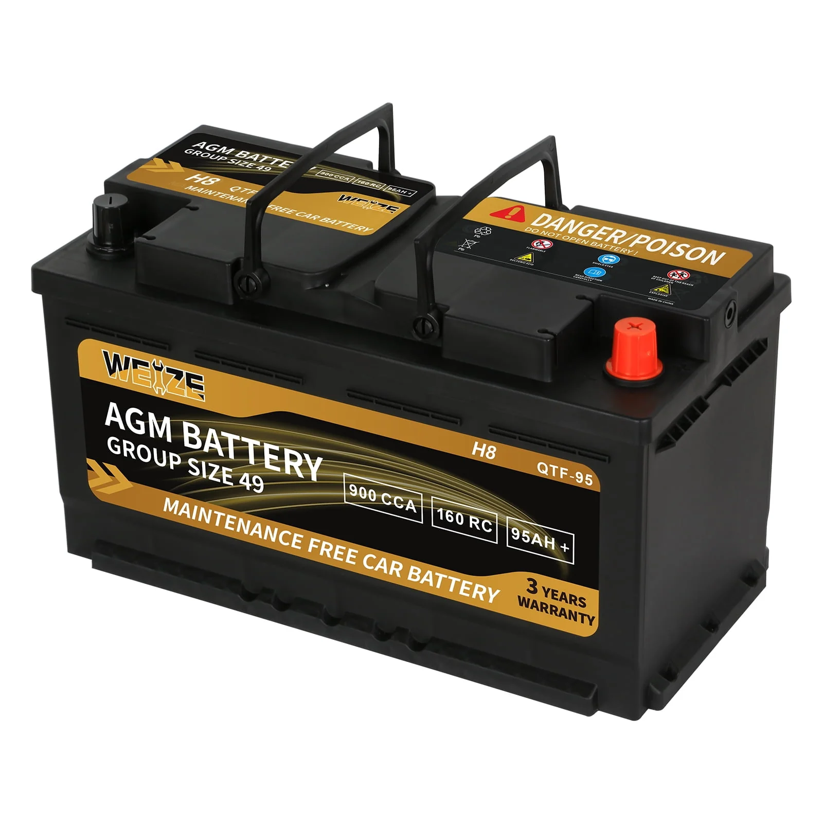 Weize Platinum AGM Automotive Battery,  Group 94R H7 Battery- 12v 80ah 140RC 850CCA, 36 Months Warranty