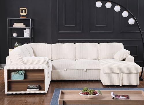 Oversized U-Shaped Sectional Sofa Couch Plush Corduroy Upholstered Modular Deep Seat Sofa&Couch Sectional W/Right Facing Chaise Lounge and 7 Toss Pillows for Home Apartment Living Room Furniture Sets