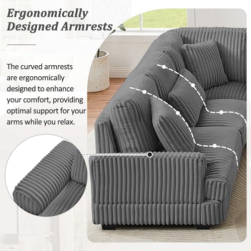 Oversized U-Shaped Sectional Sofa Couch Plush Corduroy Upholstered Modular Deep Seat Sofa&Couch Sectional W/Right Facing Chaise Lounge and 7 Toss Pillows for Home Apartment Living Room Furniture Sets