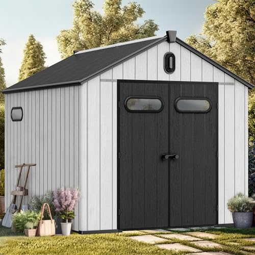 YITAHOME 8x6.2FT Outdoor Storage Shed w/o Floor, All-Weather Plastic Shed with Lockable Doors, Window & Vents, Plastic Tool Shed for Backyard, Patio, Poolside, Lawn, Gray