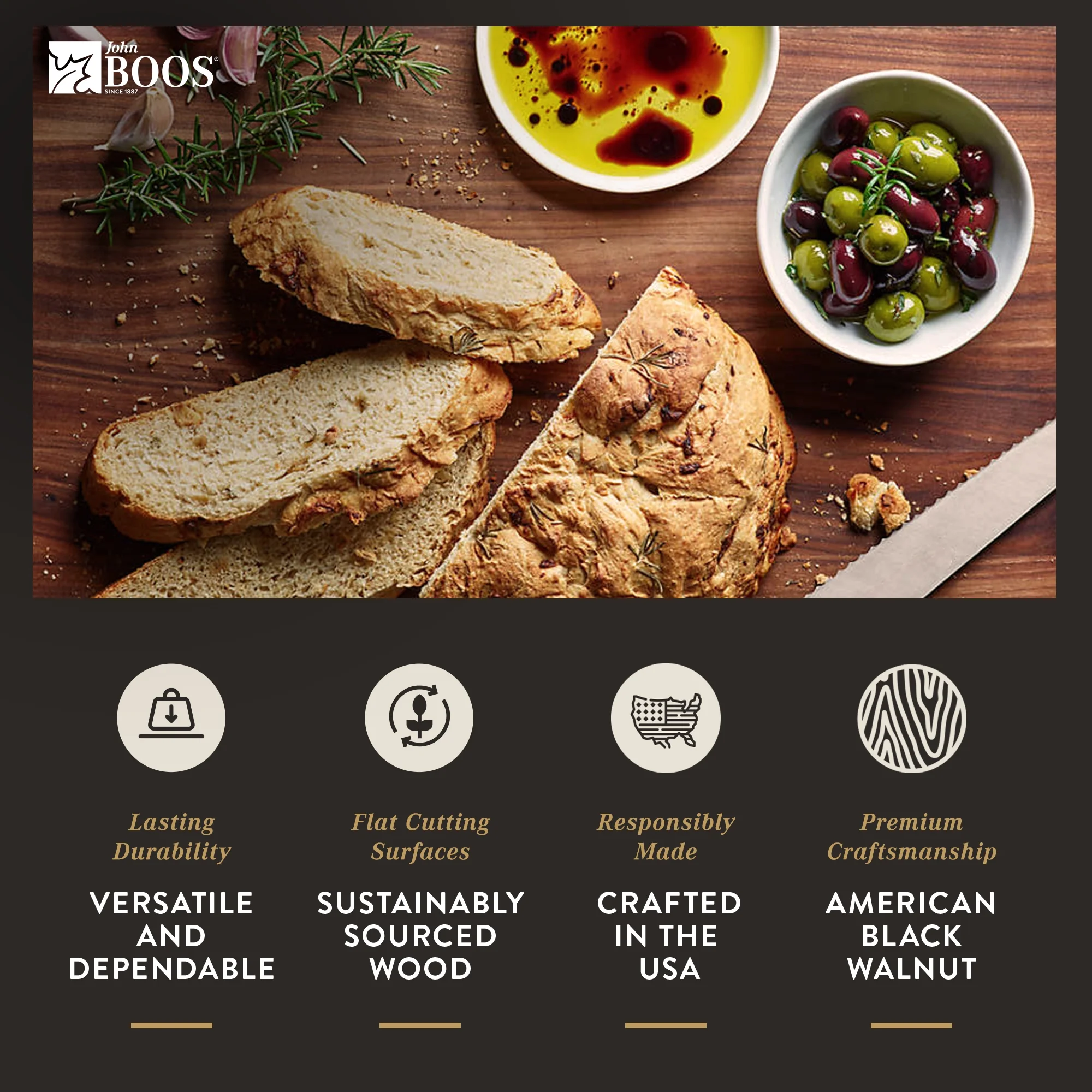John Boos Walnut Wood Round Cutting Board for Kitchen, 18" x 18" x 1.5"