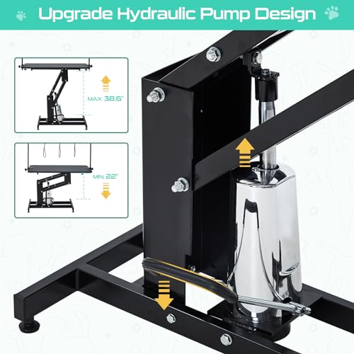43.3" Hydraulic Dog Grooming Table for Pet, Heavy Duty Structural Hydraulic Max Load 350Lbs Professional Pet Grooming Table with Adjustable Overhead Arm & Noose Height Range 22''-39'' (WHITE)