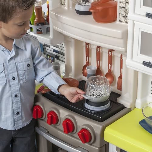 Step2 Elegant Edge Kids Kitchen Playset, Indoor/Outdoor Kitchenette, Interactive Play with Lights and Sounds, Made of Durable Plastic, Includes 78 Piece Toy Accessories, For Toddlers 3+ Years Old