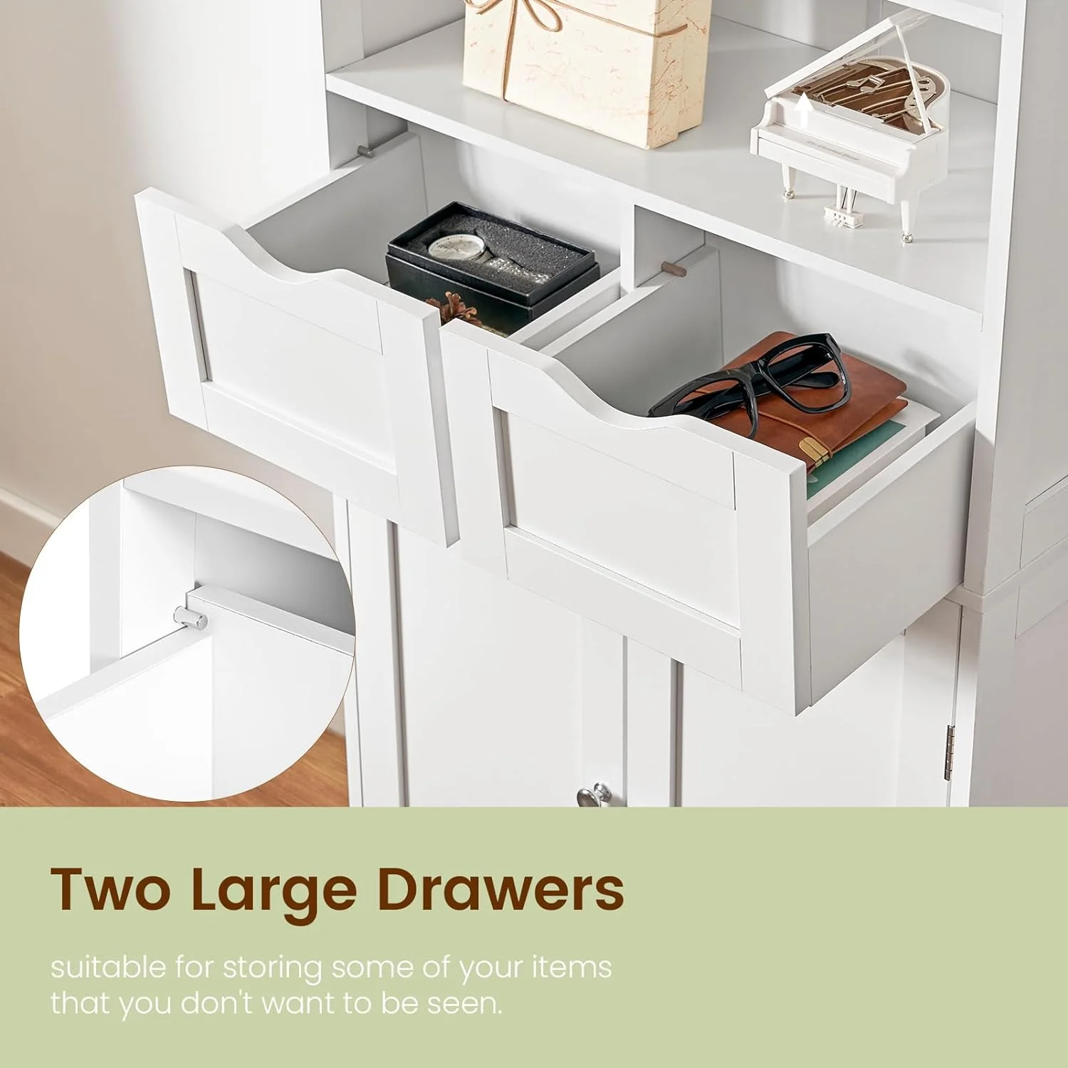 YINCHEN Tall Bathroom Cabinet, Storage Cabinet with 2 Drawers & Adjustable Shelves, Bathroom Floor Cabinet for Living Room, Bedroom, Entryway, White