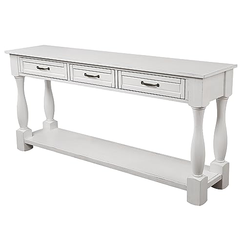 Merax Long Console Table with 3 Drawers and 1 Bottom Shelf, 63" Sofa Table for Entryway, Light Espresso