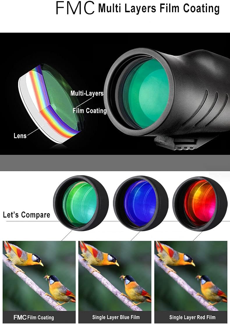 Asika10x50 Monocular Nitrogen Blanketing Water Proof FOV 306ft@1000yds with BAK4 Optical Roof Prism & FMC Multi-Layer Optical Coating Monocular for Bird Watching, Hunting, Sport & Outdoor Activities