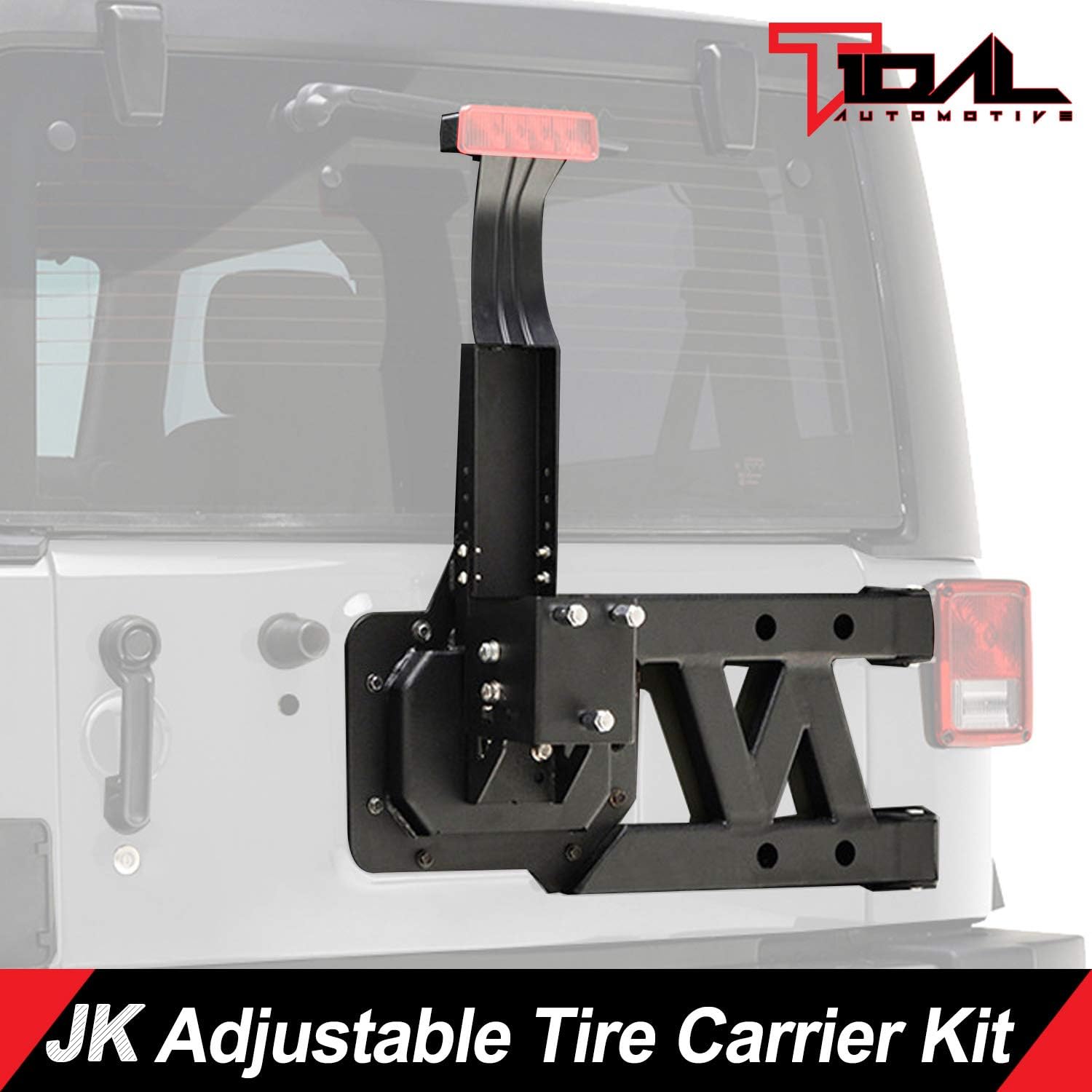 Tidal Fit for 2007-2018 Wrangler JK Tire Carrier with Third Brake Light Bracket.