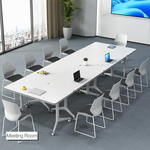 4Pcs White Conference Table, Foldable Meeting Tables, 140CM Conference Training Rooms Flip Top Mobile Training Table, Rolling Meeting Table with Caster Wheels, Suitable for Office,classr(4Pcs-180CM)