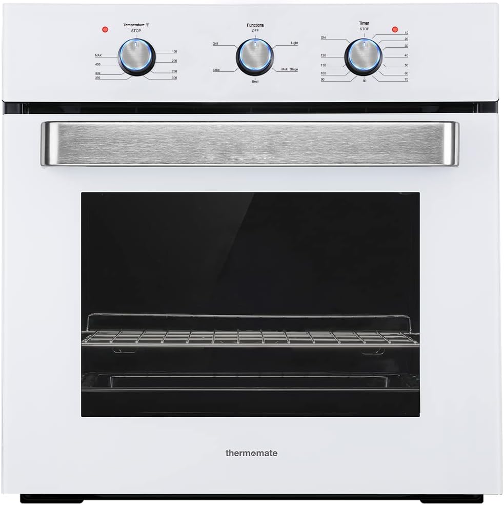 24 Single Wall Oven, thermomate 2.3 Cu.ft. Built-in Electric Wall Oven with 5 Cooking Functions, 2000W Electric Ovens with Stainless Steel Finish, Mechanical Knobs Control, ETL Certified