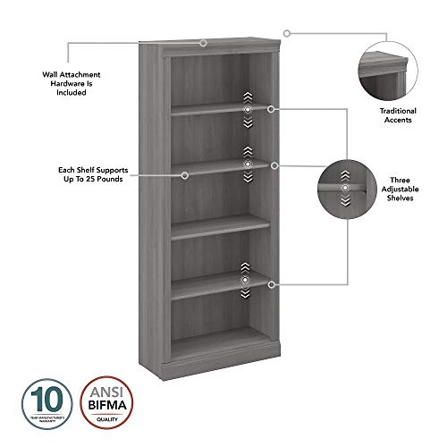 Bush Furniture Saratoga Tall 5 Shelf Bookcase - Set of 2, 30W, Modern Gray