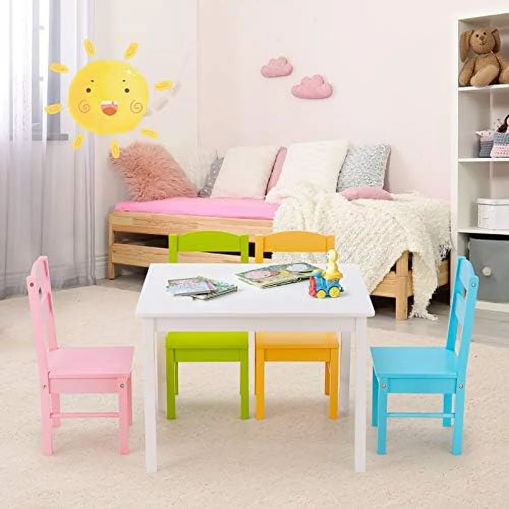 TJUNBOLIFE Table and Chair Set  5 Piece Wood Activity Table &amp; Chairs for Children Arts  Crafts  Homework  Snack Time  Preschool   Gift for Boys Girls  Toddler Table and Chair Set (Pas