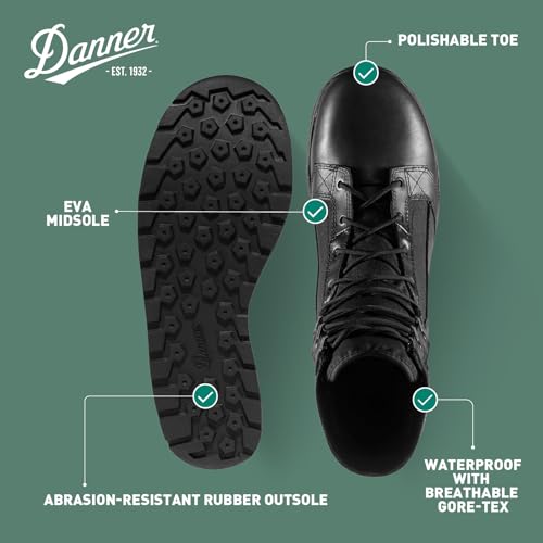 Danner Tachyon GTX 8” Tactical Boots for Men - Waterproof Full-Grain Leather & 500D Nylon with Speed Lace, Comfort Footbed, and Non Slip Traction Outsole