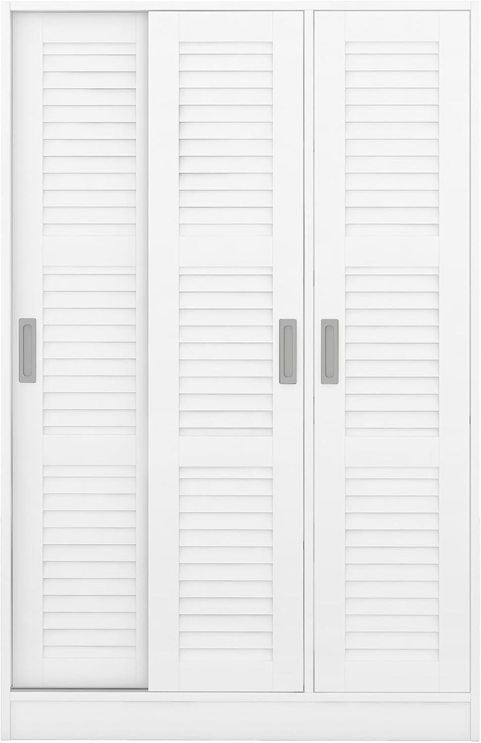 3 Doors Wardrobe Armoire Closet with Storage Shelves and Hanging Rail, Wood Shutter Bedroom Clothes Cabinet Organizer, White