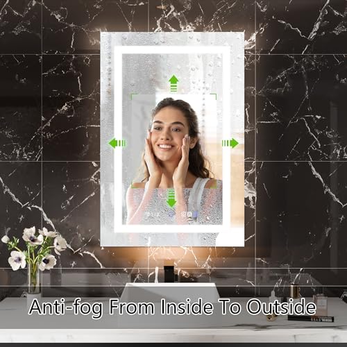 Smart Lighted Medicine Cabinet with Mirror, 24" x 36" LED Medicine Cabinet Mirror for Bathroom with Built-in High-Power Outlet, Stepless Dimming & Anti-Fog, Right Hinge