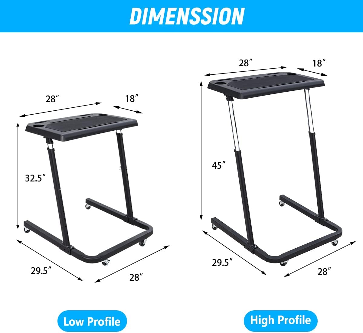 Racketon Large Panel Height Adjustable Bike Trainer Desk Portable Workstation Standing Desk Indoor Cycling Fitness Desk