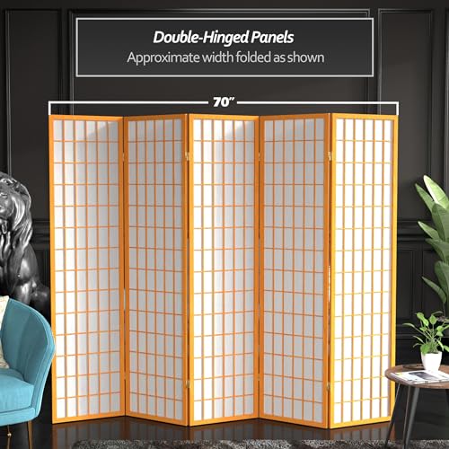Red Lantern 6 ft. Tall Window Pane Shoji Screen-Natural-4 Panels Room Divider