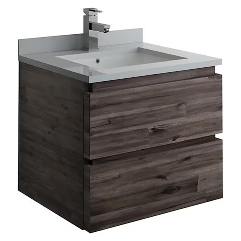 Fresca Formosa 24 Inch Wall Hung Modern Bathroom Vanity - Quartz Countertop & Ceramic Sink Included - Faucet Not Included