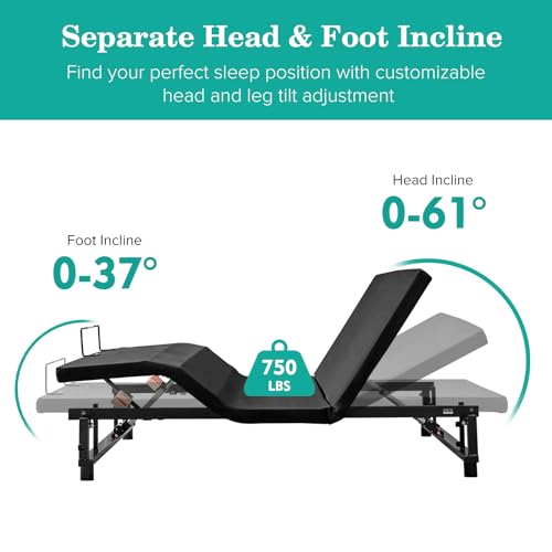 Electric Adjustable Bed Frame, Twin XL Size Adjustable Bed Base with Wireless Remote, Head and Foot Incline, Premium Quiet Motor, Zero Gravity