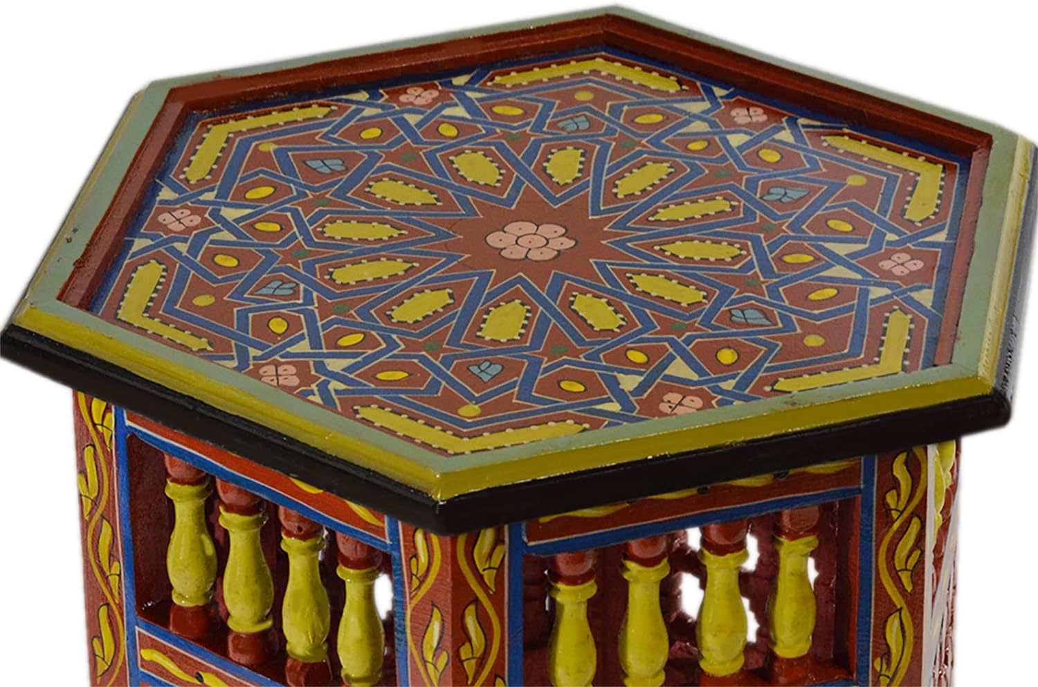 Moroccan Handmade Wood Table Side Moucharabi Delicate Hand Painted Red Exquisite