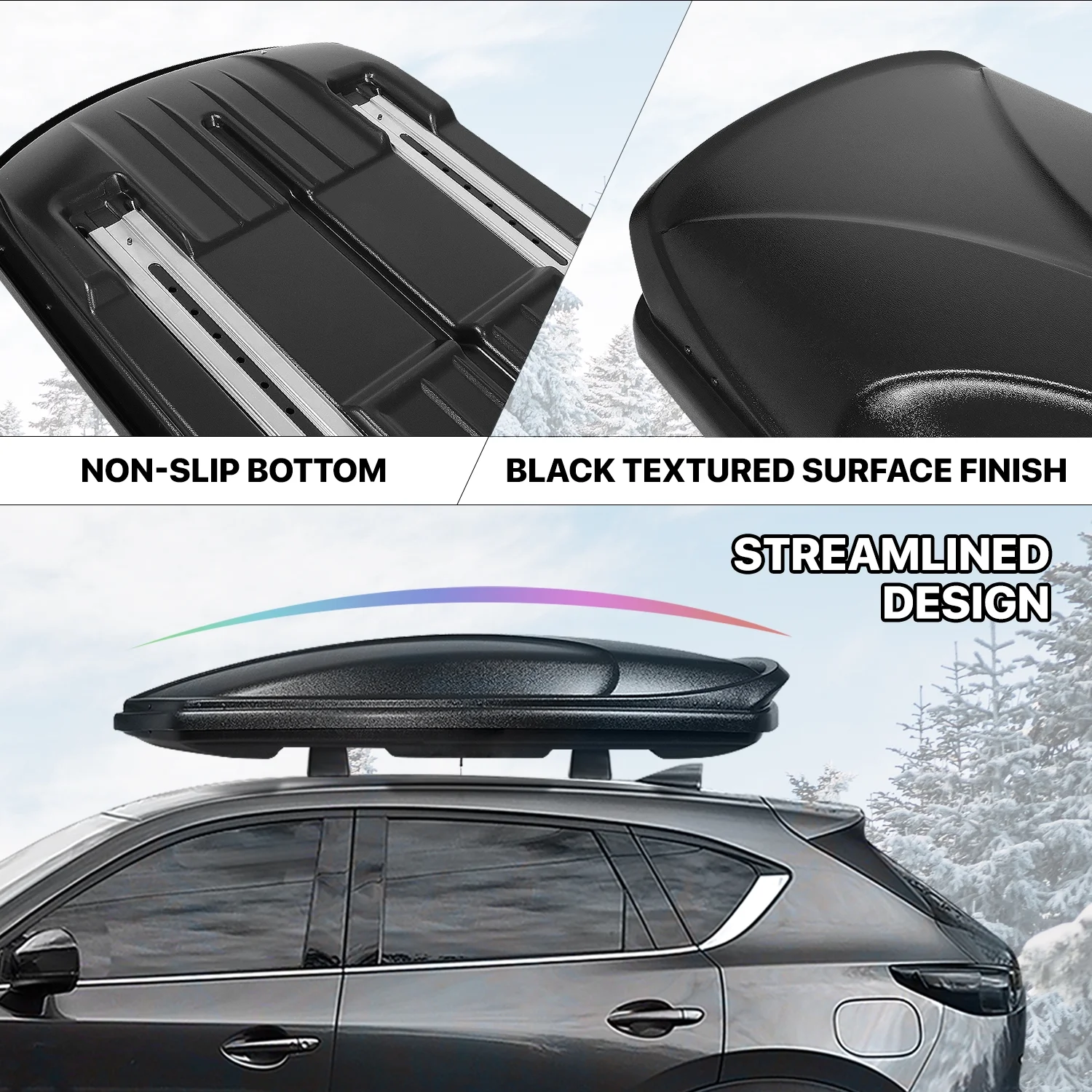 DNA Motoring PT-ZTL-8294-BK Universal SUV Roof Top Cargo Storage Box Luggage Carrier w/ Keys Textured Finish