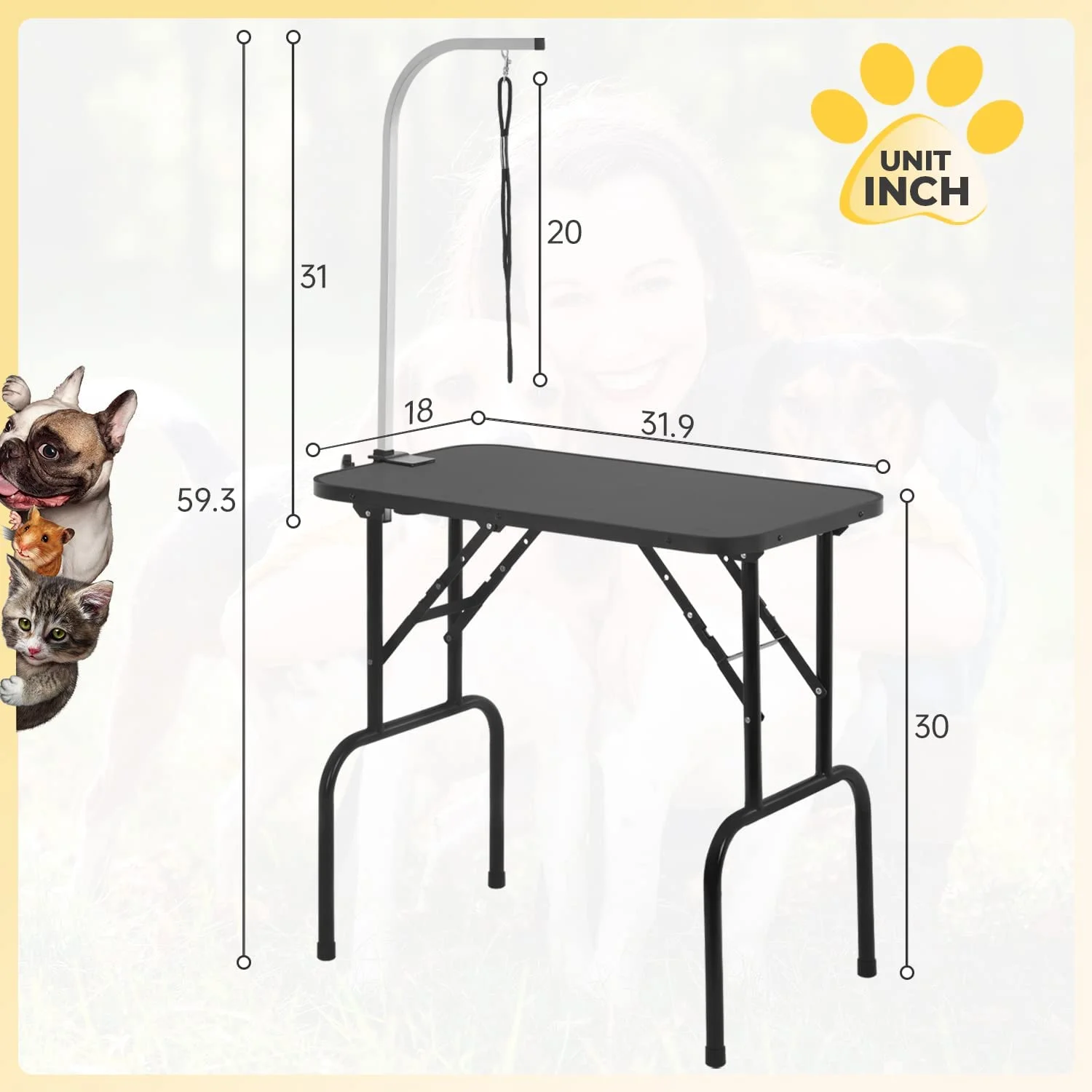 BestPet 32in Pet Dog Grooming Table for Medium Small Dogs Cats Foldable Adjustable No Mesh Tray