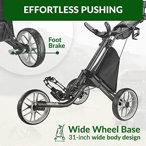 Caddytek CaddyLite EZ V8 3 Wheel Golf Push Cart - Golf Trolley Foldable Collapsible Lightweight Pushcart with Foot Brake - Easy to Open & Close