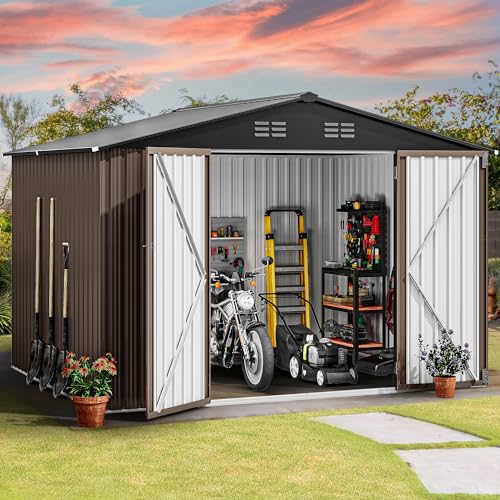 DWVO 10x8 FT Outdoor Storage Shed - Spacious Garden Tool Shed with Lockable Door - Durable Metal Yard Shed for Garden, Patio, and Backyard (Dark Gray)