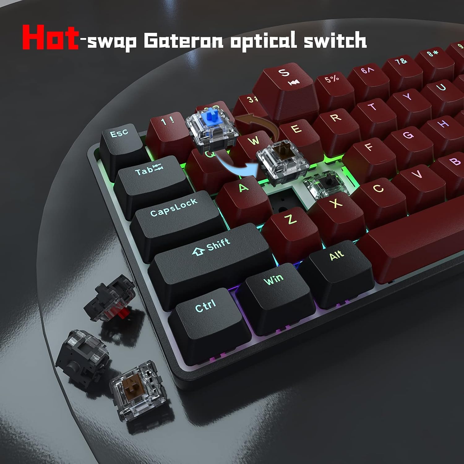 TMKB GK61 60% Mechanical Gaming Keyboard,Hot Swap Dual-Mode RGB Blacklit Ultra-Compact Mini Compact 61 Keys Keyboard for PC/Mac Gamer Full-Key Programmable (Red Switch)