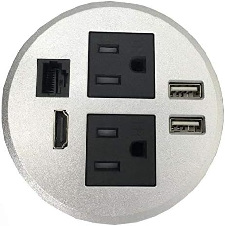 CJS Round Top Power Grommet with 2 TR AC Plugs, 2 USB charging Ports, 1 CAT6 Port, 1 HDMI port Universal Fit 3 1/8�� �C 3 1/4�� (SILVER) Pack of 2