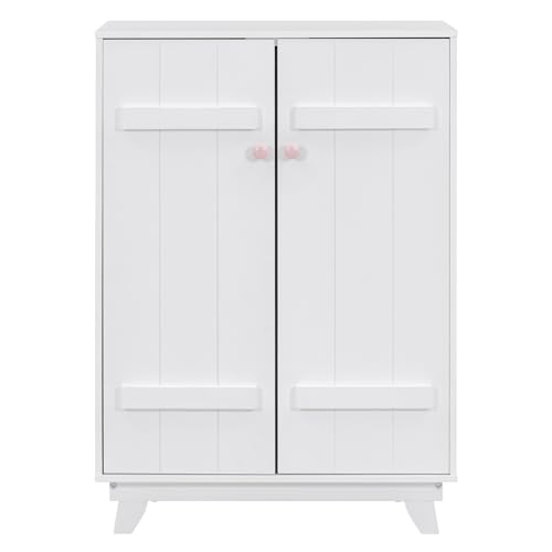 Merax Wooden Wardrobe Cabinet with Hanging Rod, Wood Closet for Bedroom Storage Armoires with Doors, White