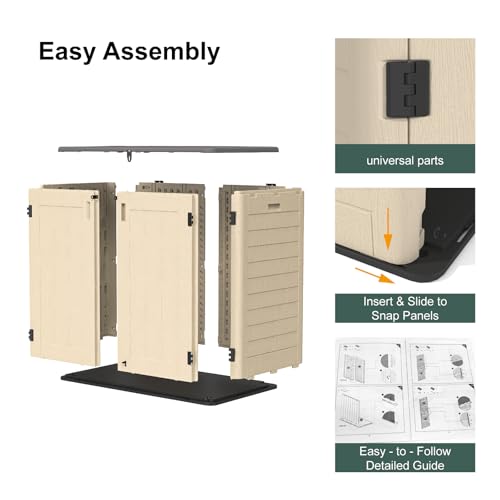 60 Cu.Ft Vertical Outdoor Storage Shed, All-Weather Resin Storage Cabinet Waterproof with Lockable Floor, Tall Backyard Shed for Patio Furniture, Garage, Garden, Pool Accessories, Porch (Khaki)