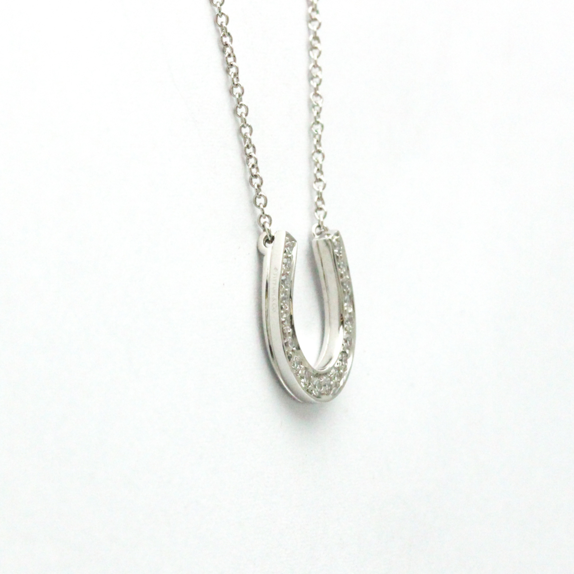 Pre-Owned Tiffany Horseshoe Necklace Platinum Diamond Men,Women Fashion Pendant Necklace (Silver) (Good)