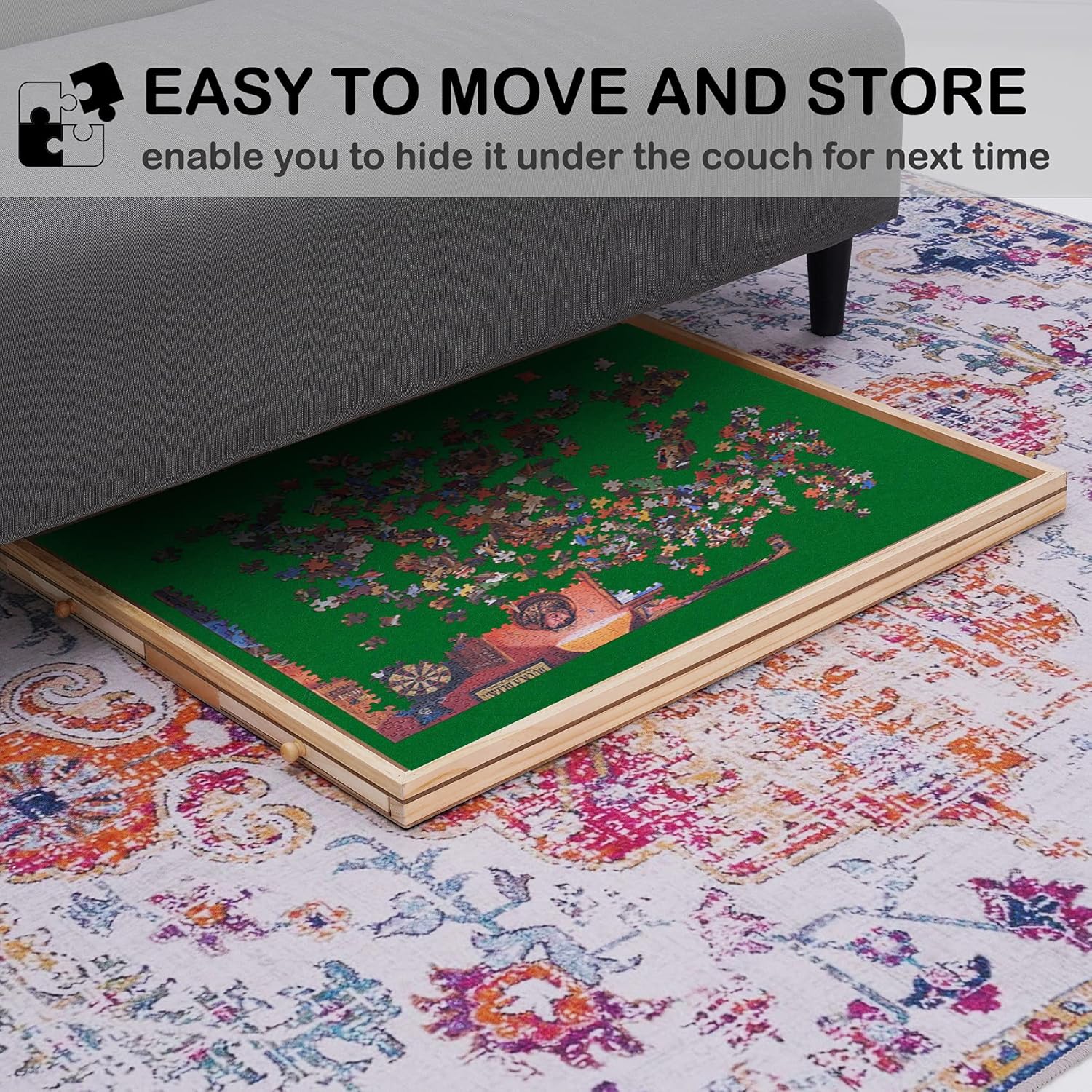 Lovinouse Upgraded 1000 Piece Wooden Puzzle Table with Holder, Jigsaw Puzzles Plateau Puzzle Board with Smooth Fiberboard Work Surface, 4 Sliding Drawers, Puzzle Storage for Teens Adults
