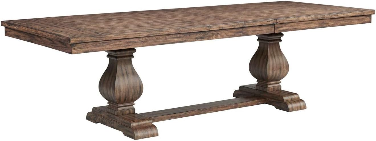Farmhouse Fresh Rectangle Standard Height Dining Table - 42" D x 84" W x 30" H, Double Pedestal Base, Includes Two 12" Removable, Extension Leaves
